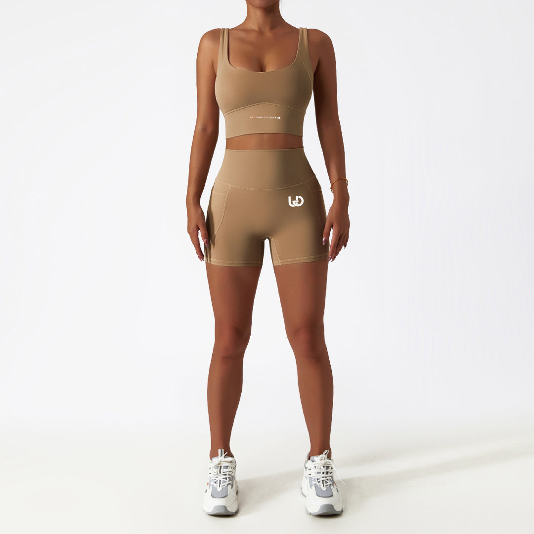 Palmer | Short Set Med Fickor Brun